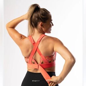 SheFit Sports Bra coral with cheetah print details